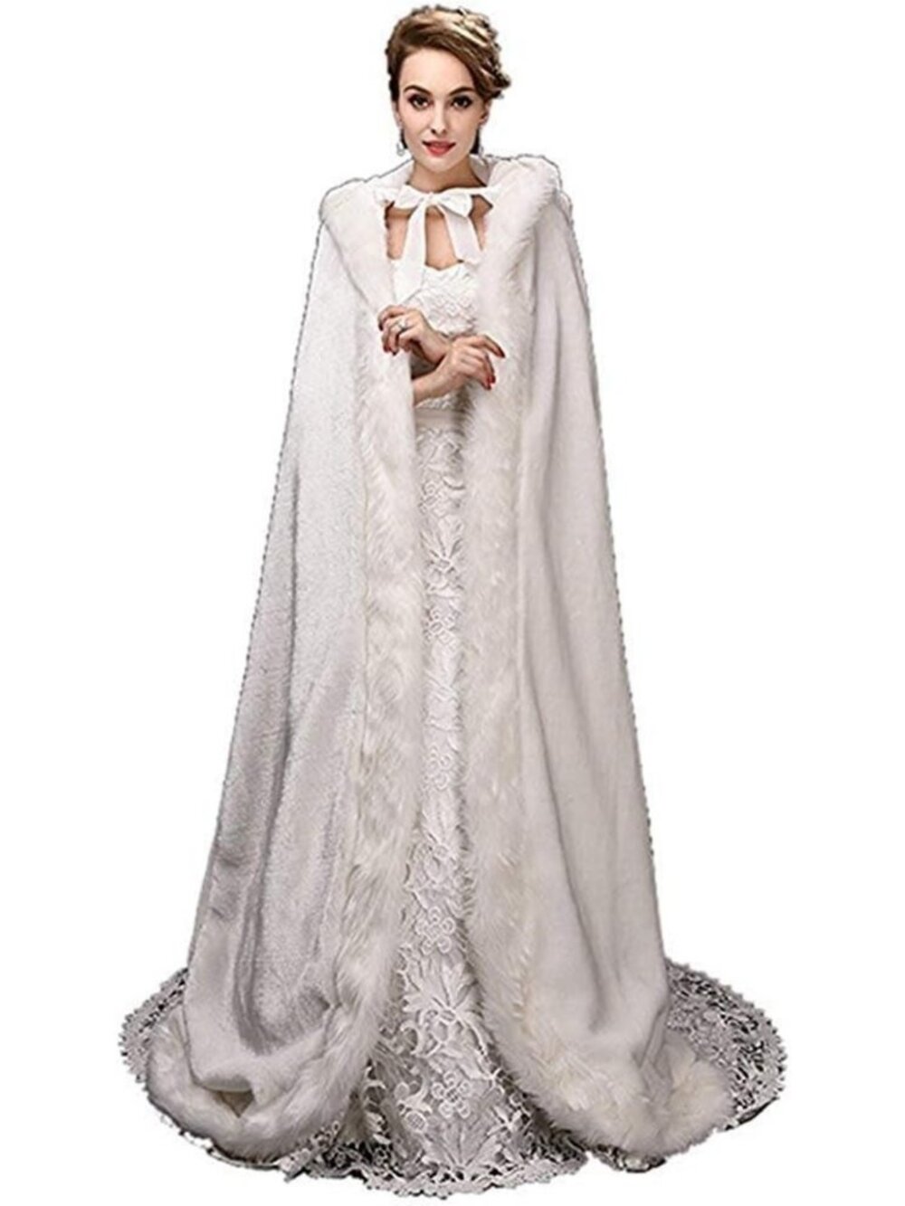 Elegant White Wedding Cloak Coat with Hood | Winter Bridal Wraps | Faux Fur Cape